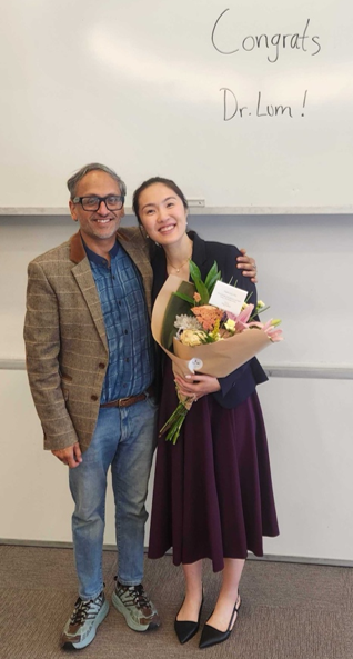 Dr. Joanna Lum with her mentor, Dr. Sriram Venneti, at her post-defense celebration.
